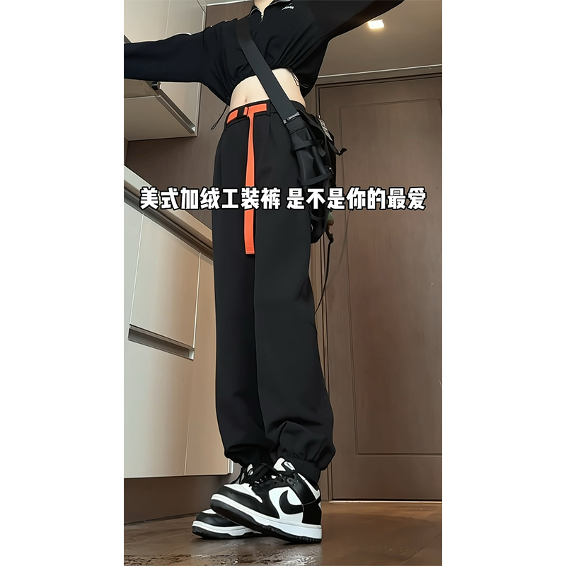 美式登山冲锋裤女防风防水裤子加绒运动裤宽松束脚阔腿休闲登山裤