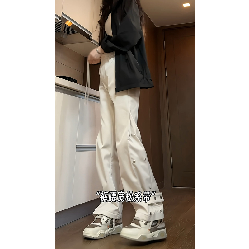 加绒冲锋裤女秋冬排扣小众设计感高腰显瘦窄版时尚高级感工装裤子