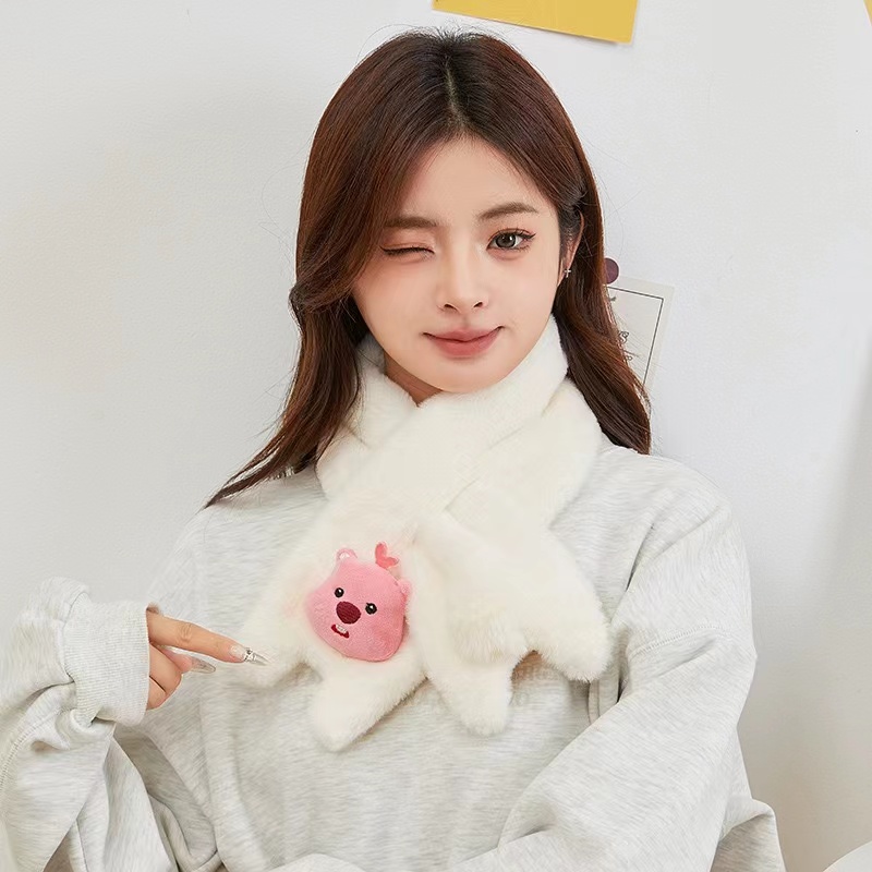 韩版时尚百搭毛绒围脖秋冬季加厚保暖围巾网红卡通围脖学生ins