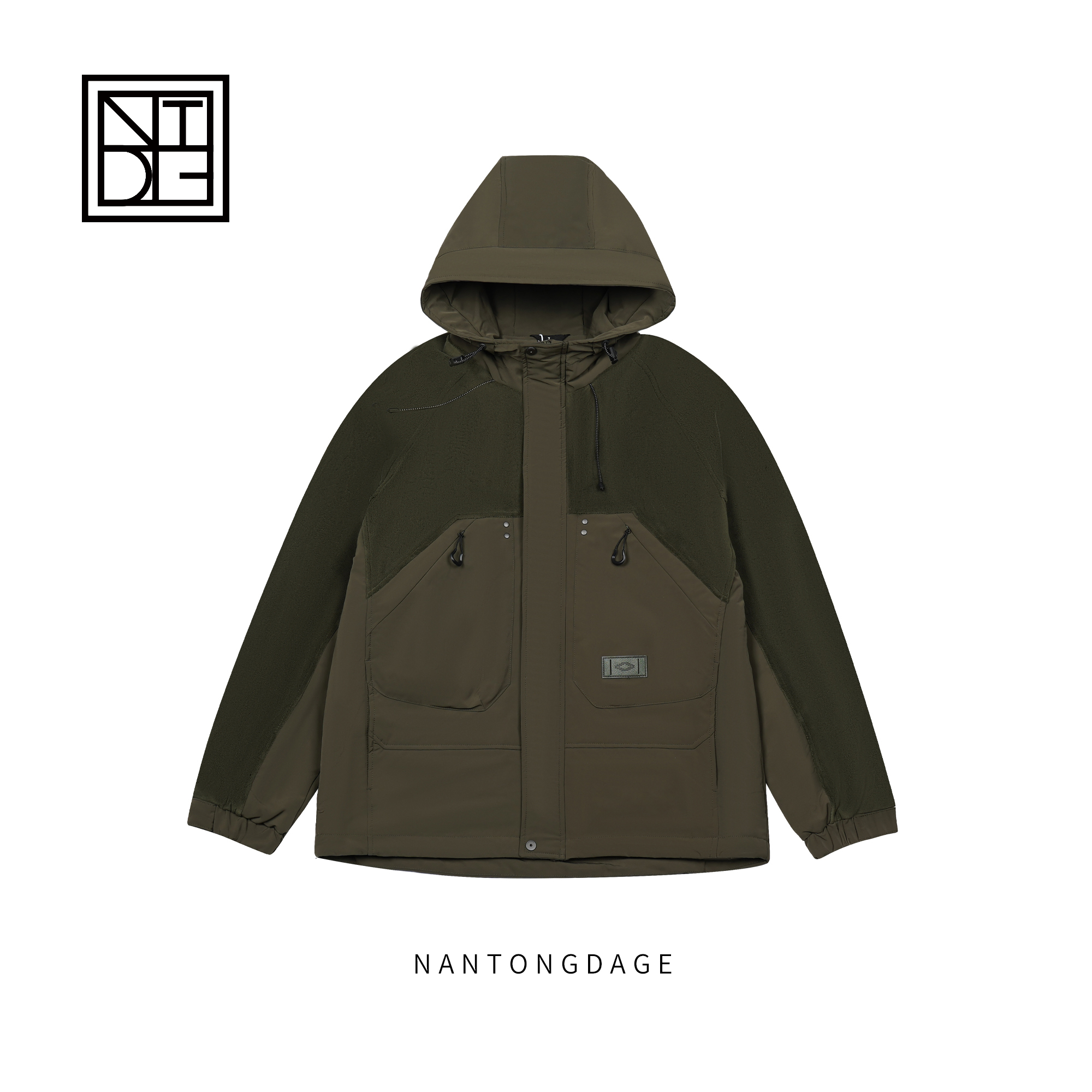 摇粒绒拼接外套男秋冬加厚连帽休闲棉服 M13-3208