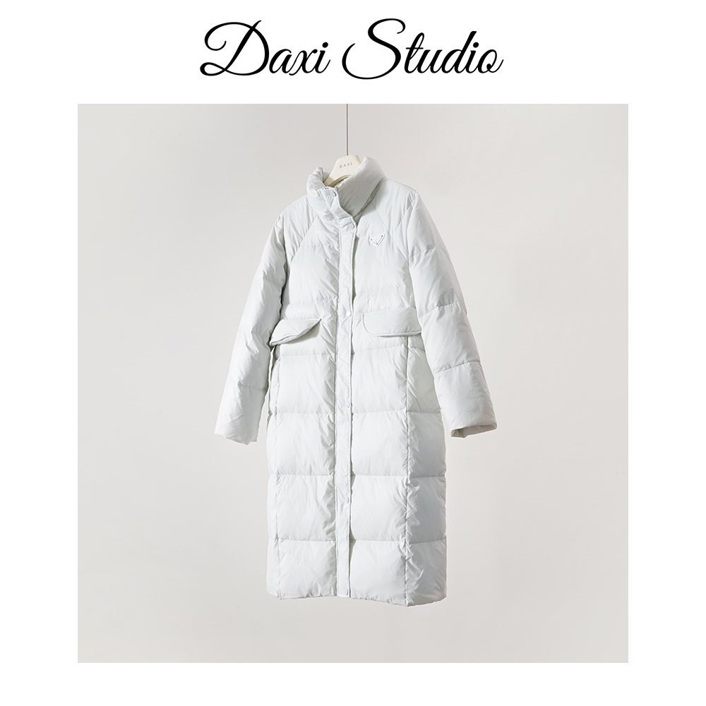 DX.DAXI【Baby蓝】小个子立领中长款羽绒服女冬季新款百搭保暖外套