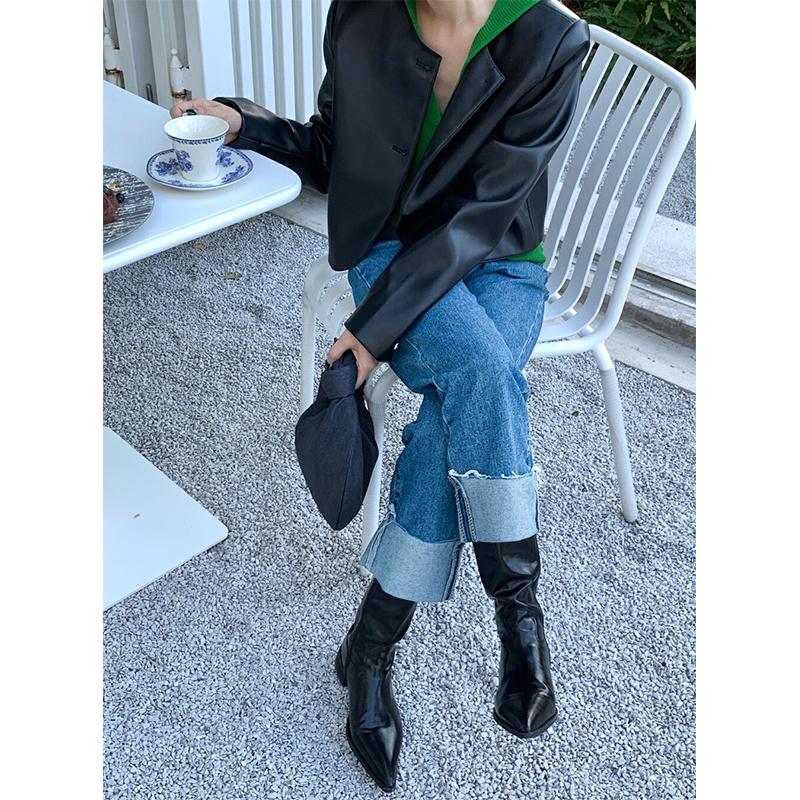 【清仓】大翻边加绒直筒牛仔裤22322326