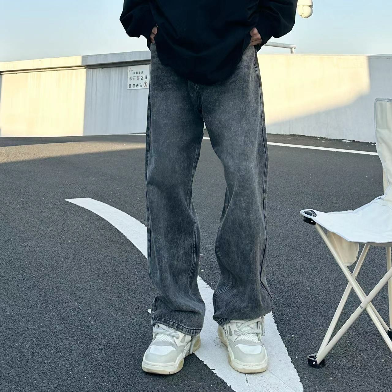 SUCHEN 春夏新款宽松直筒牛仔裤男女同款百搭水洗休闲高街 11-425