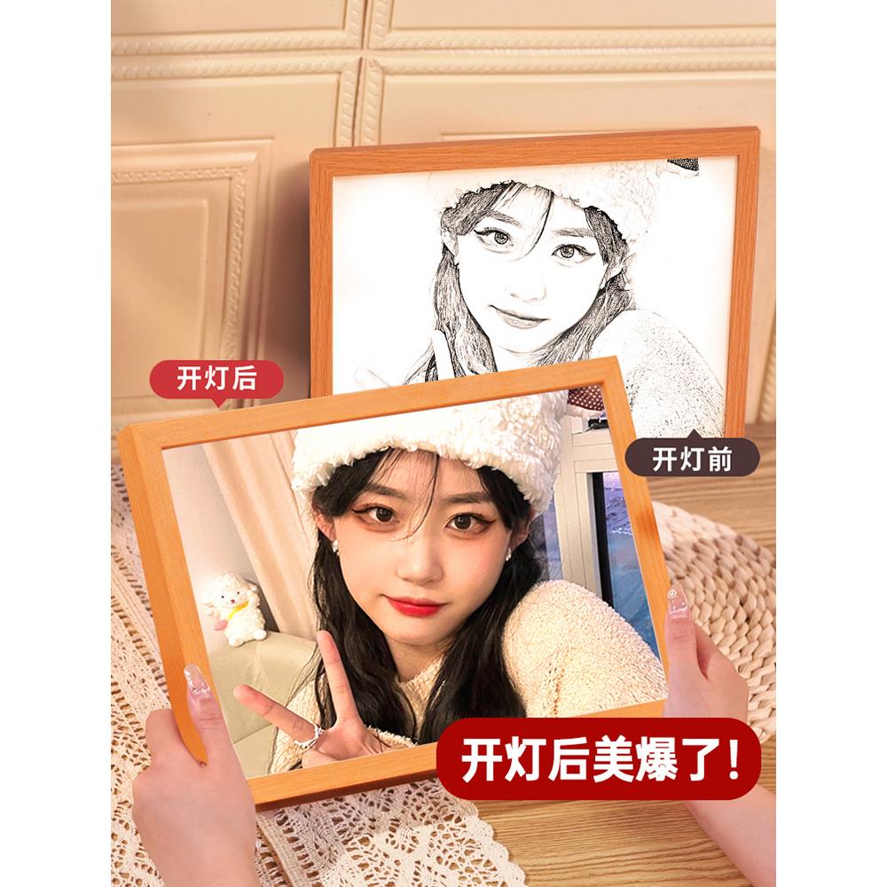 素描画灯光画定制diy开灯装饰画创意相框来图定做灯箱画客厅简约