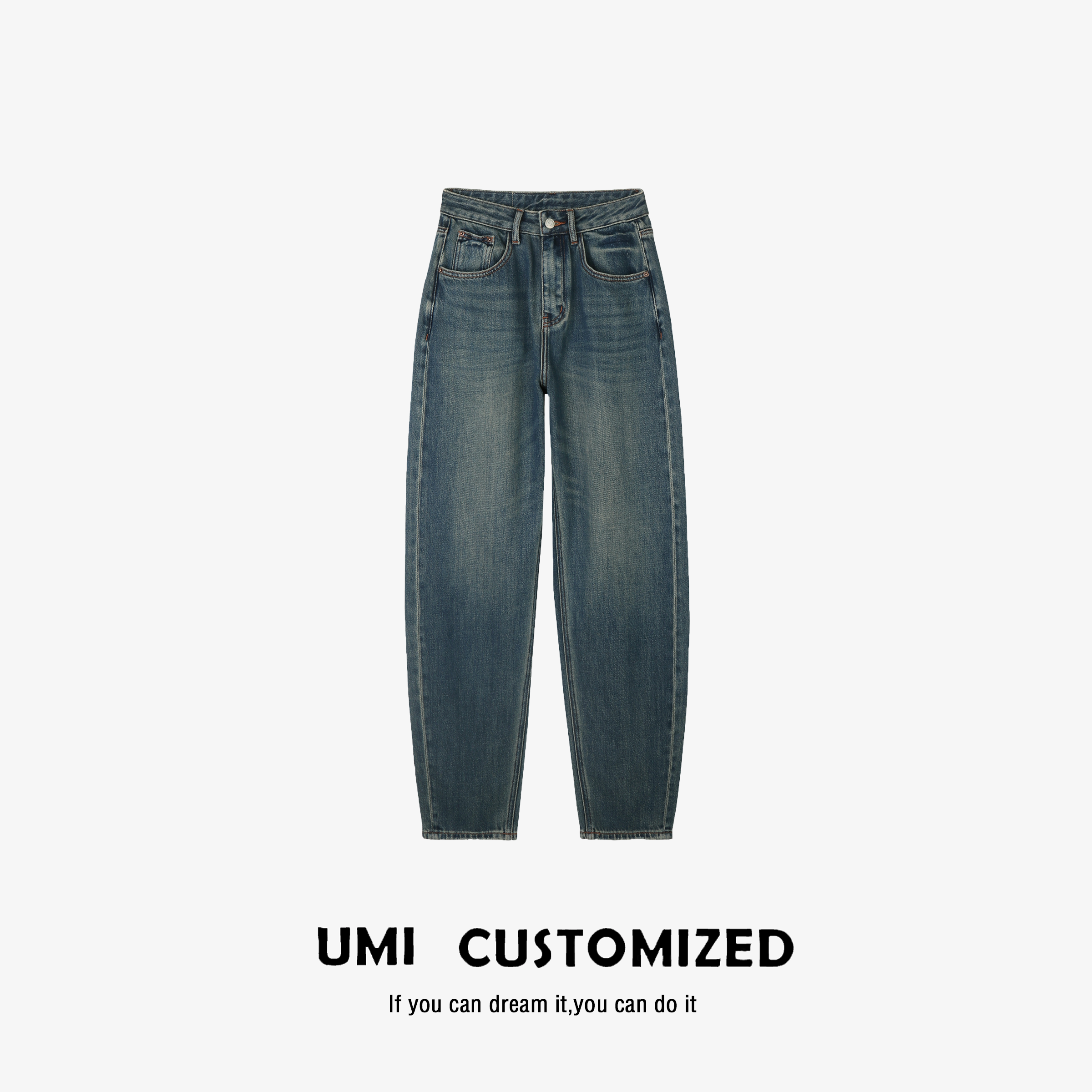 【UMI.】春秋复古时尚宽松百搭休闲弯刀香蕉老爹水洗牛仔拖地裤