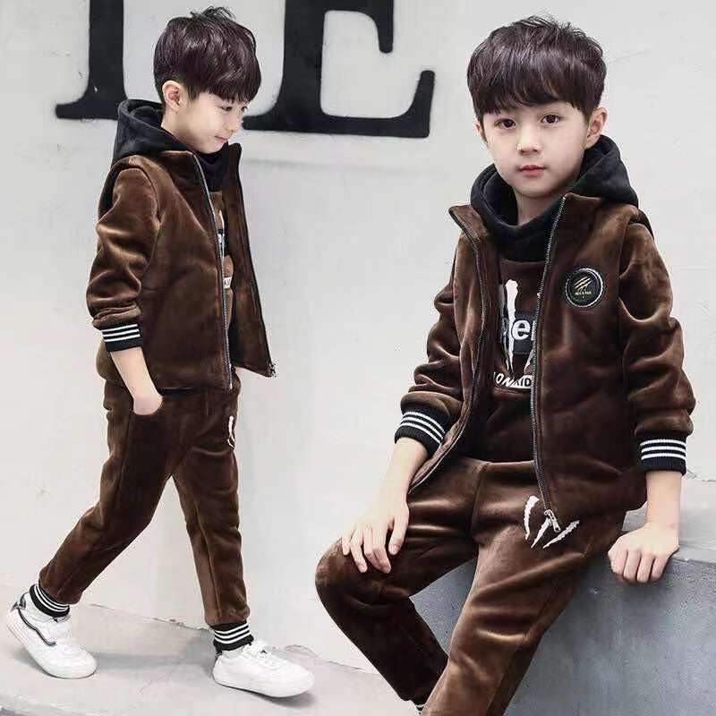 巴拉韩系列三件套男童加绒加厚套装中大儿童秋冬衣服帅气网红运动