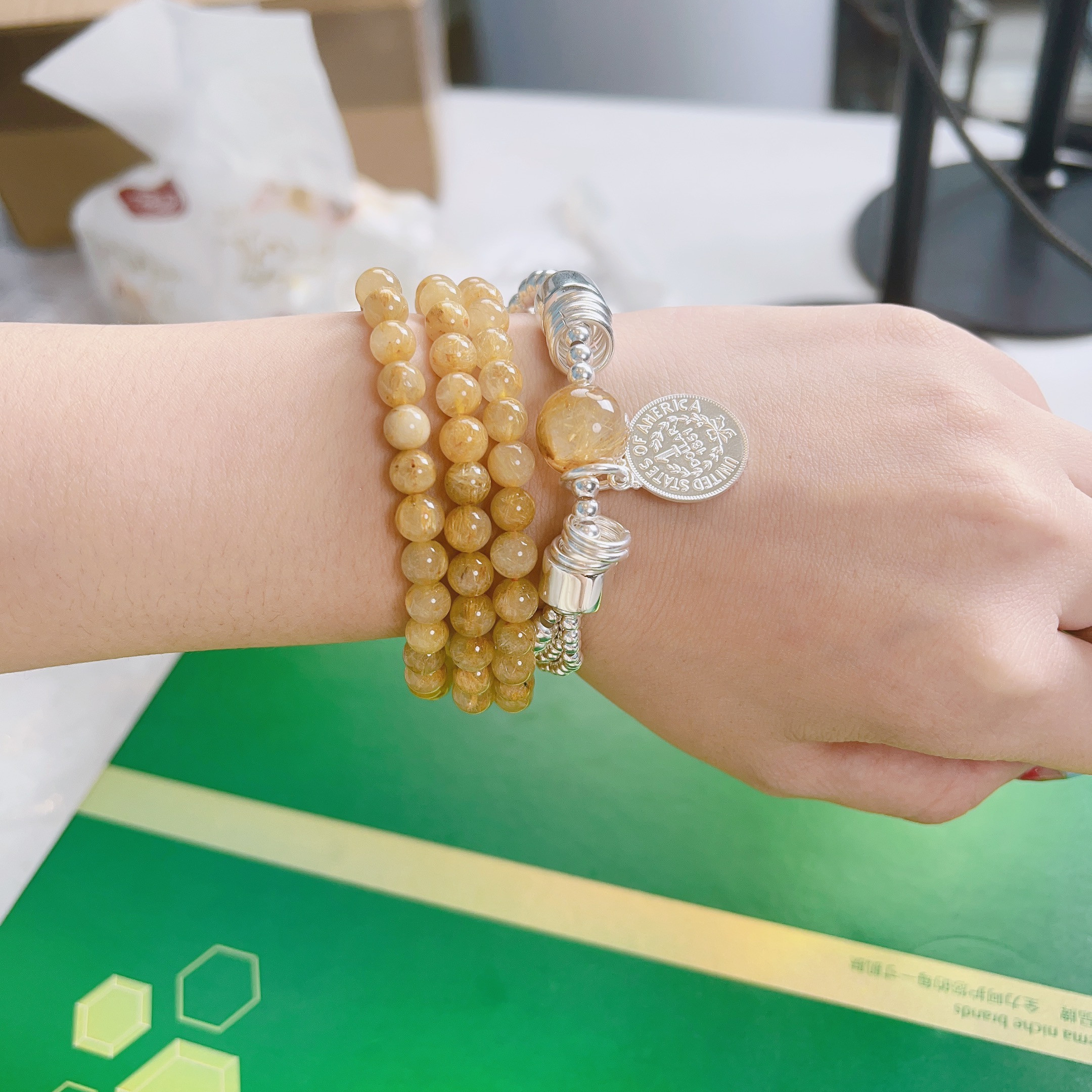 合成金属手链 二姐同款huang水晶/银手链