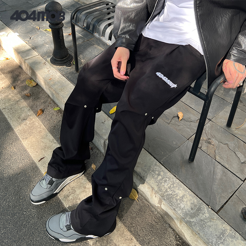 404MOB 秋季新款哑光刺绣长裤钉扣设计感潮流耐磨春秋长裤美式ins