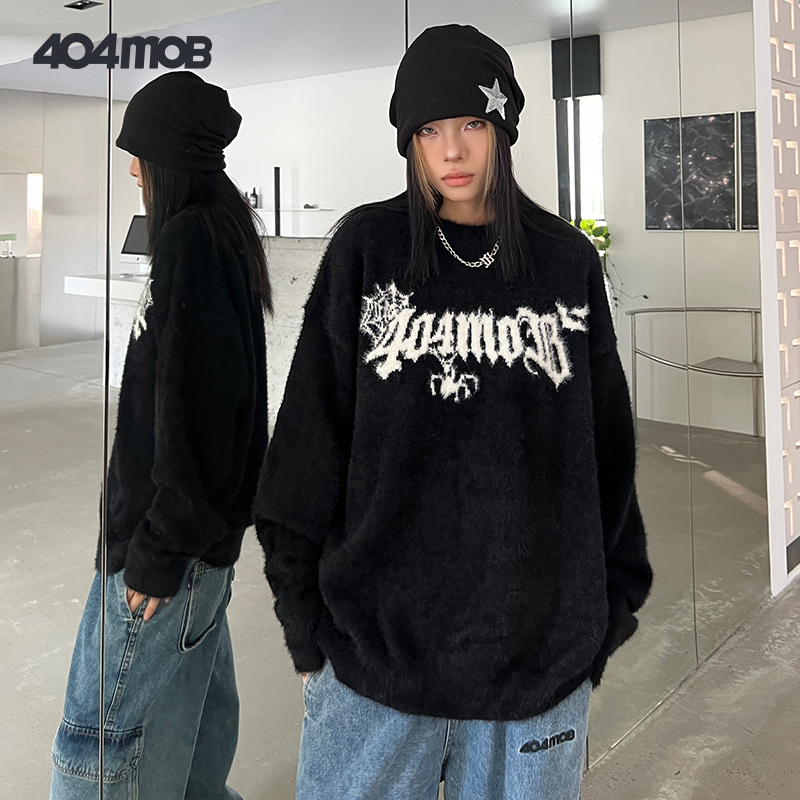 404MOB 百搭长袖圆领休闲百搭情侣秋冬提花舒适保暖毛衣潮牌毛衣