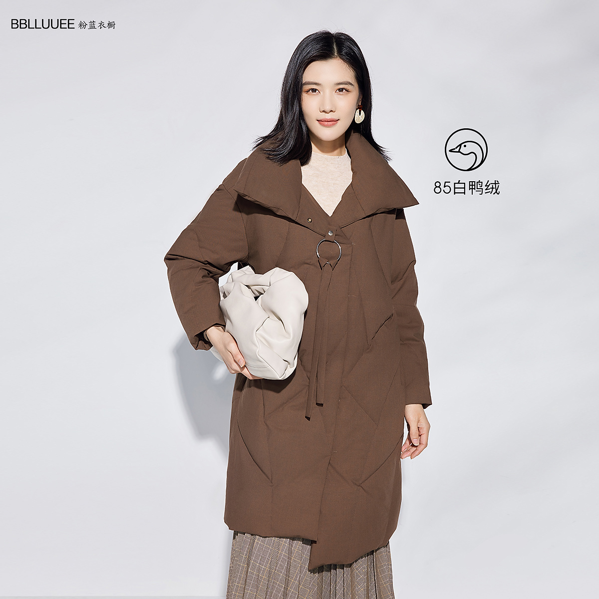 【麦麦精选】粉蓝衣橱百搭宽松面包羽绒服保暖新款不对称白鸭绒外套