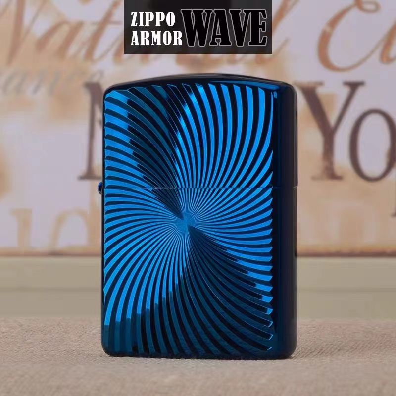 ZIPPO 【螺旋波纹】日版原版盔甲双面镀蓝钛 黑钛 37蓝冰男士