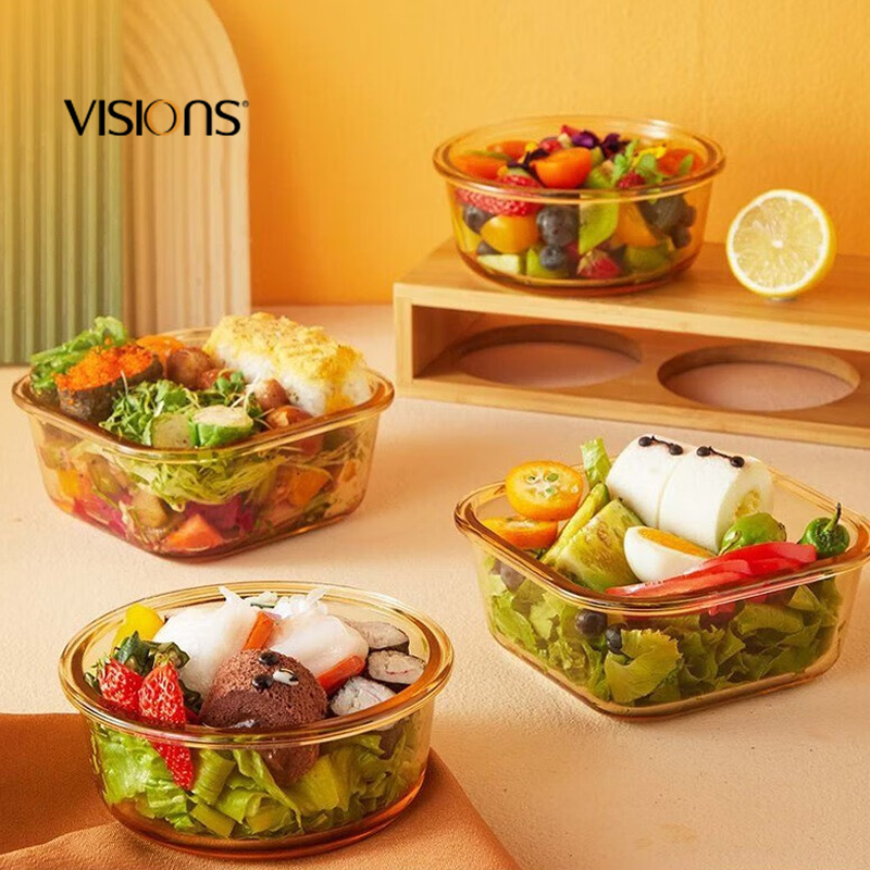 直营王炸VISIONS耐热钢化玻璃保鲜盒2件套装耐高温防潮防漏密封