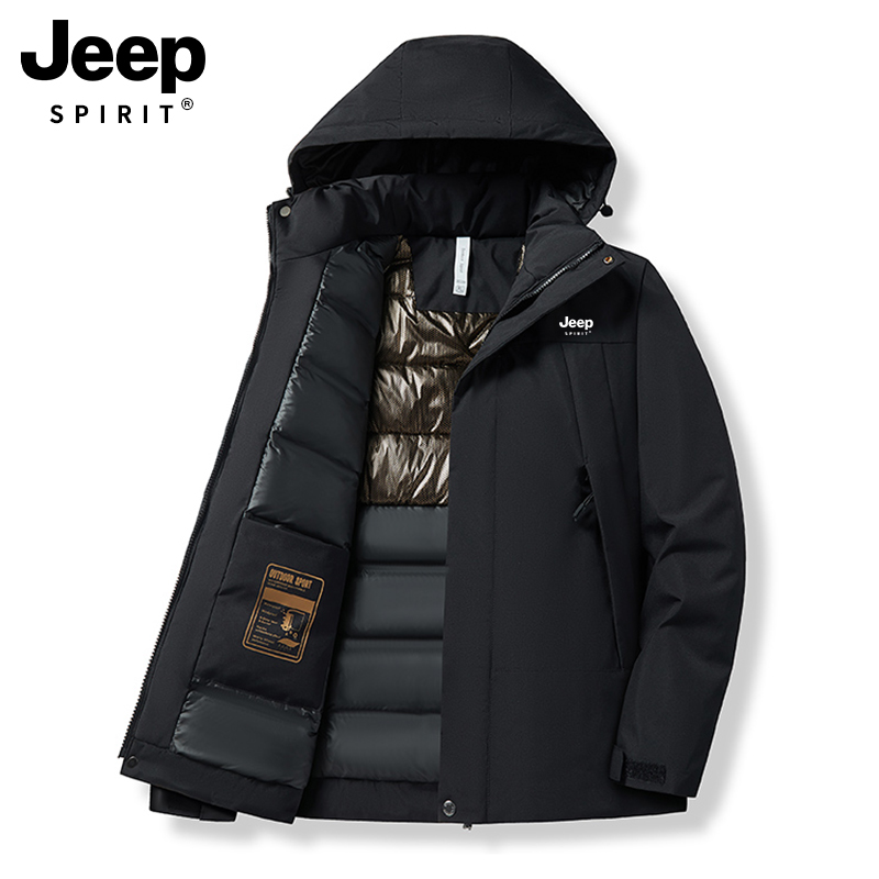 JEEPSPIRIT冲锋衣男女立领连帽休闲情大码男棉服加绒加厚保暖冬季