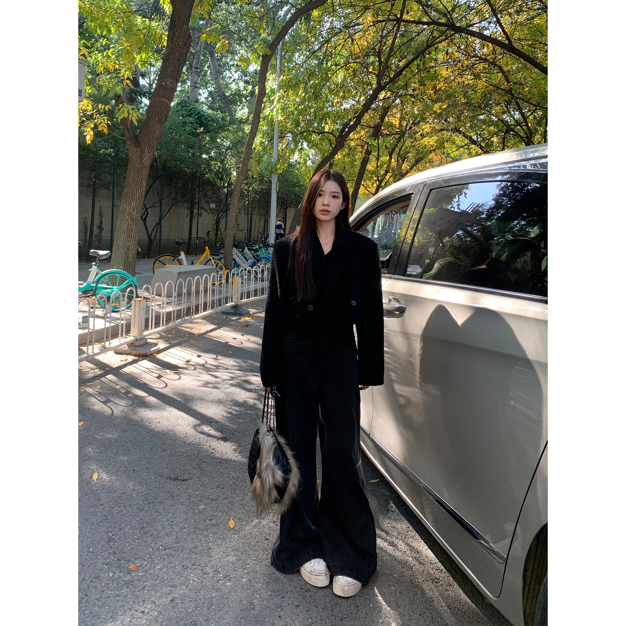 辰米范 高级感短款毛呢西装外套2023新款气质加厚长袖毛呢子大衣