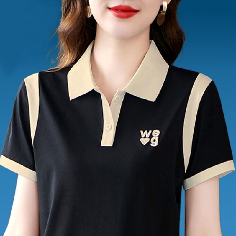 短袖t恤polo衫女夏季韩版时尚翻领大码女装中年高档运动上衣小衫
