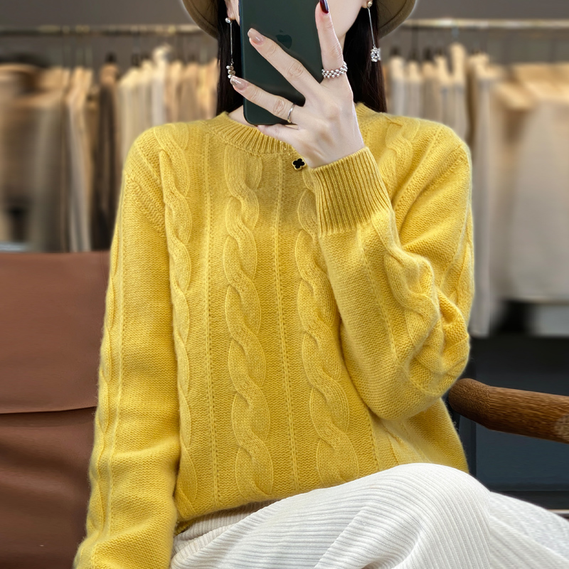 气质足够到位！重磅加厚！357圆领大扭花女士秋冬羊绒衫保暖好看