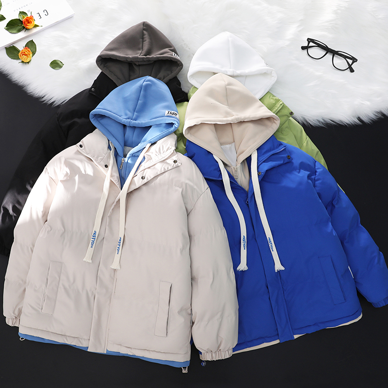 外套男秋冬款棉衣假两件情侣男女同款新款时尚潮流加厚棉服外套