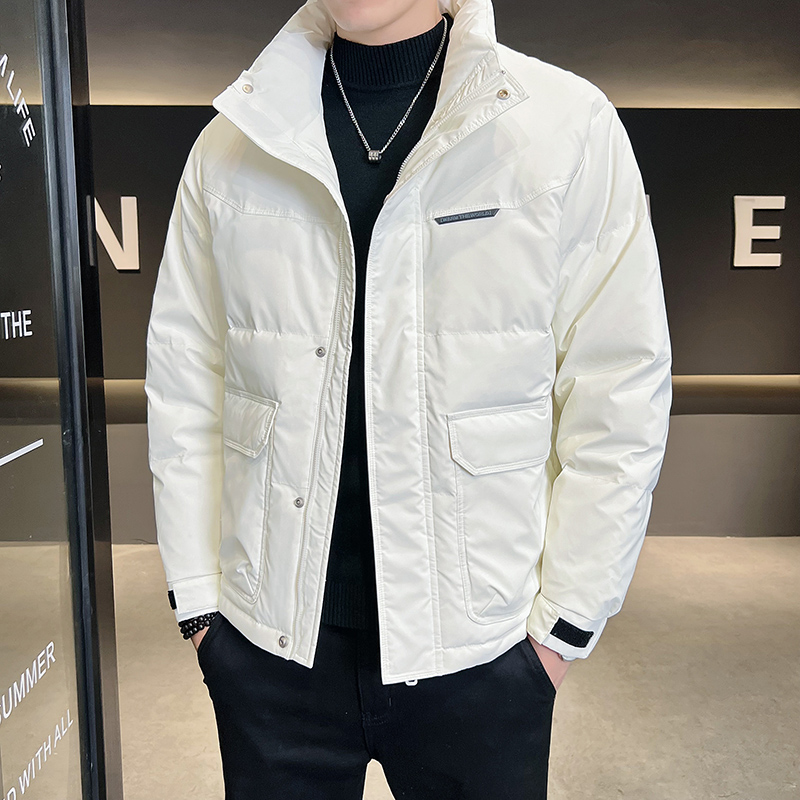 新款白色羽绒服简约立领外套男士潮流休闲短款加厚外套帅气修身