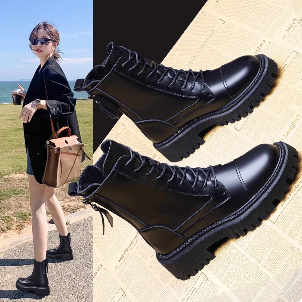 回力瑞马丁靴女2023秋冬新款英伦风显瘦短靴小个子加绒厚底中筒靴
