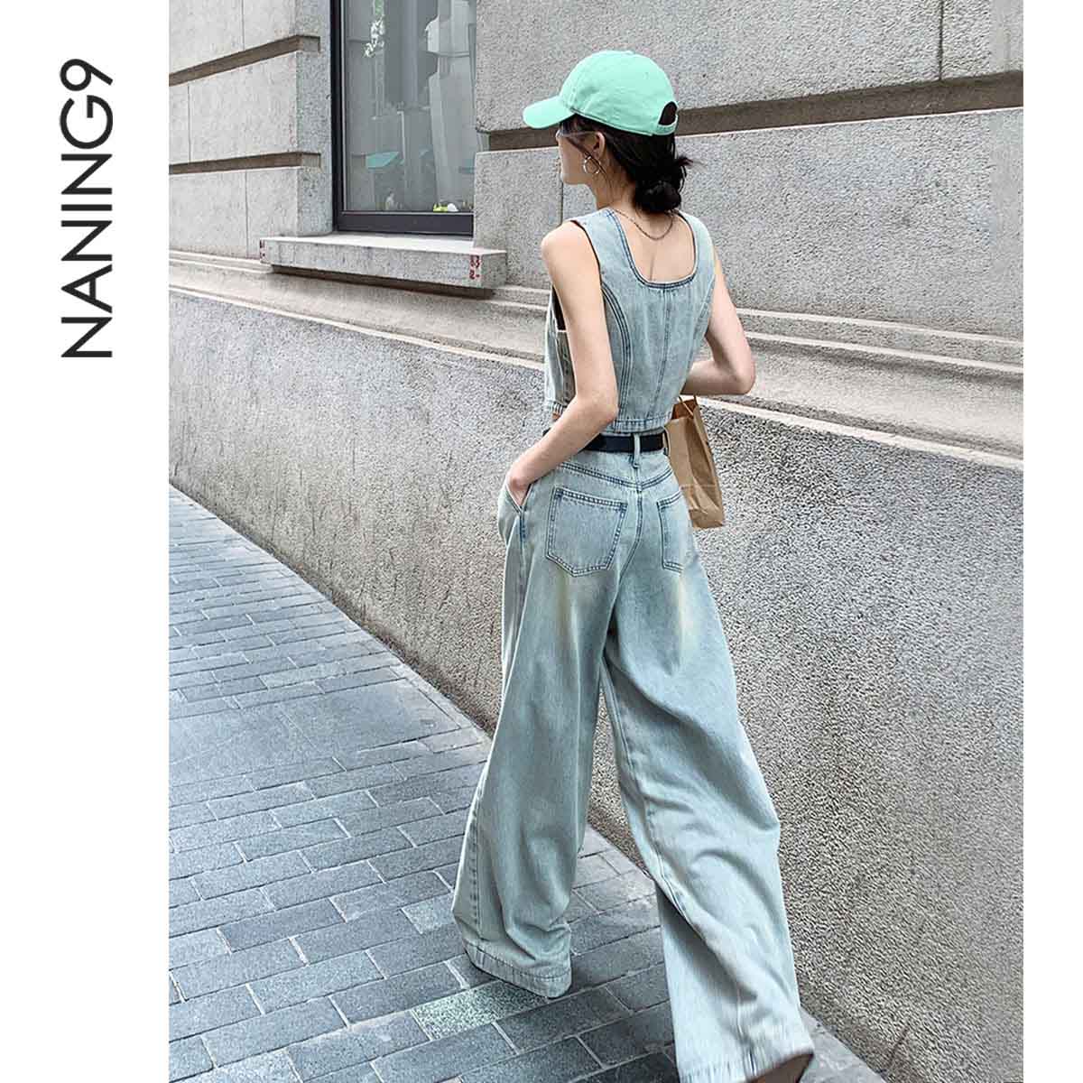 NANING9【复古丹宁套装 不规则无袖牛仔裤】23夏新款休闲奢享马夹