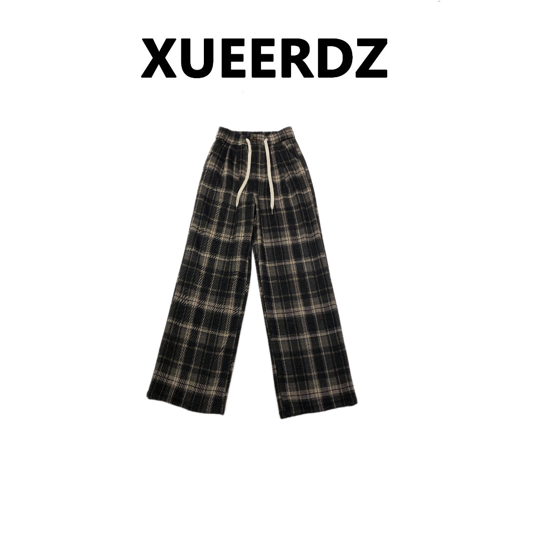 雪儿定制/纽扣黑白格 加绒加厚设计款美格子直筒高街休闲裤井6807