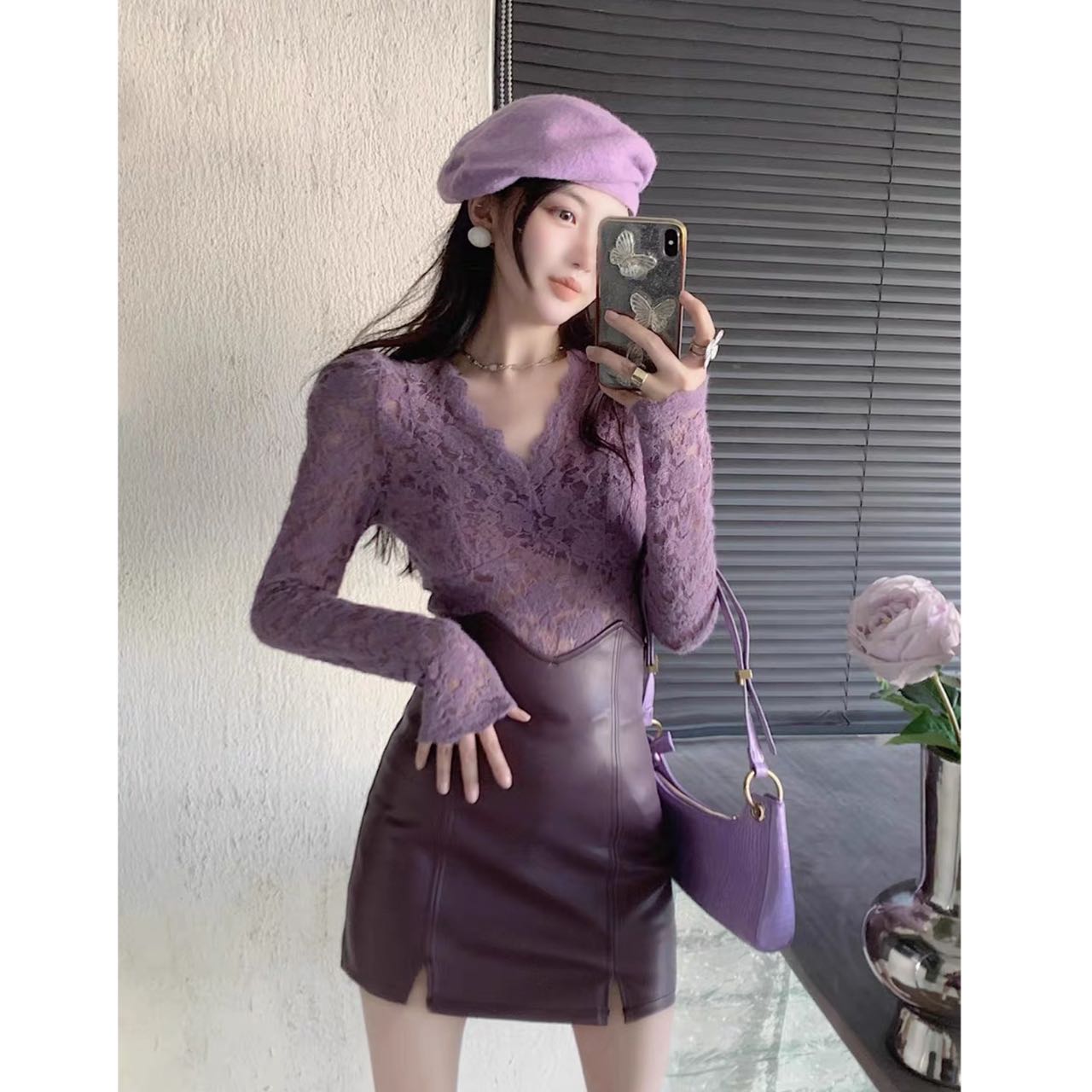 别致独特显瘦秋冬新款时尚蕾丝衫打底上衣8963#0.1