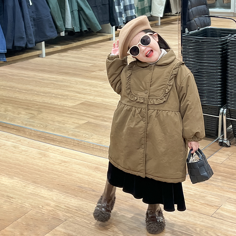 R23649女童棉服新款加厚女宝长款外套针织打底衫半身裙套装潮