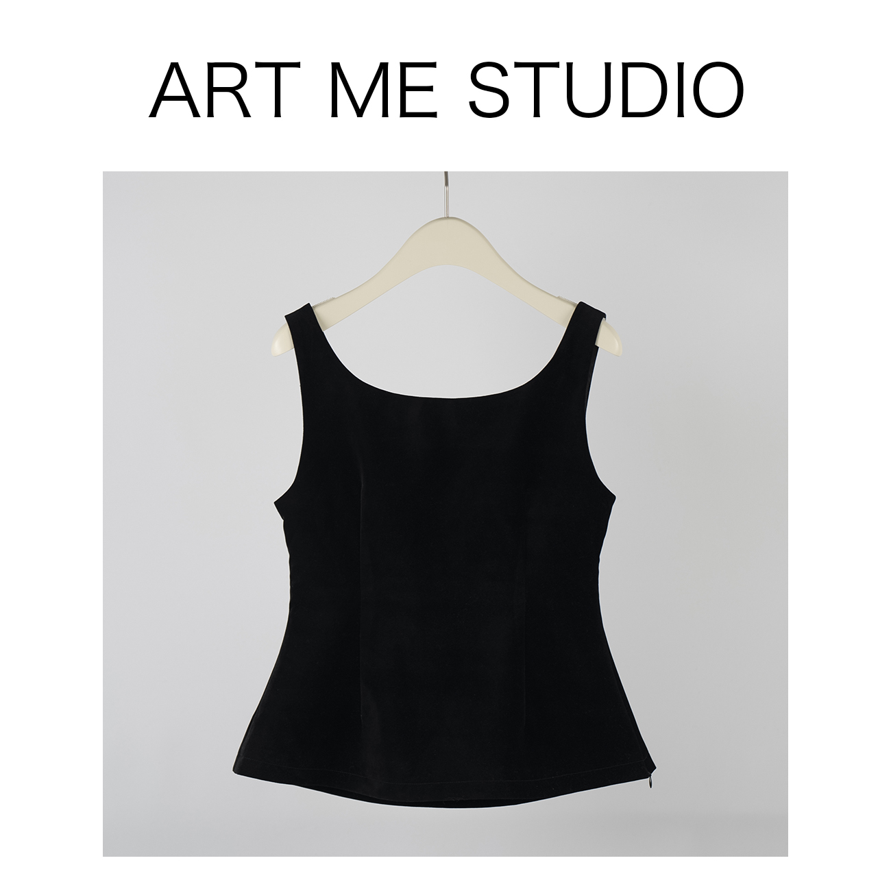 ARTME瓜瓜呀【黑鸢尾丝绒吊带】休闲设计师黑色无袖小众打底c042