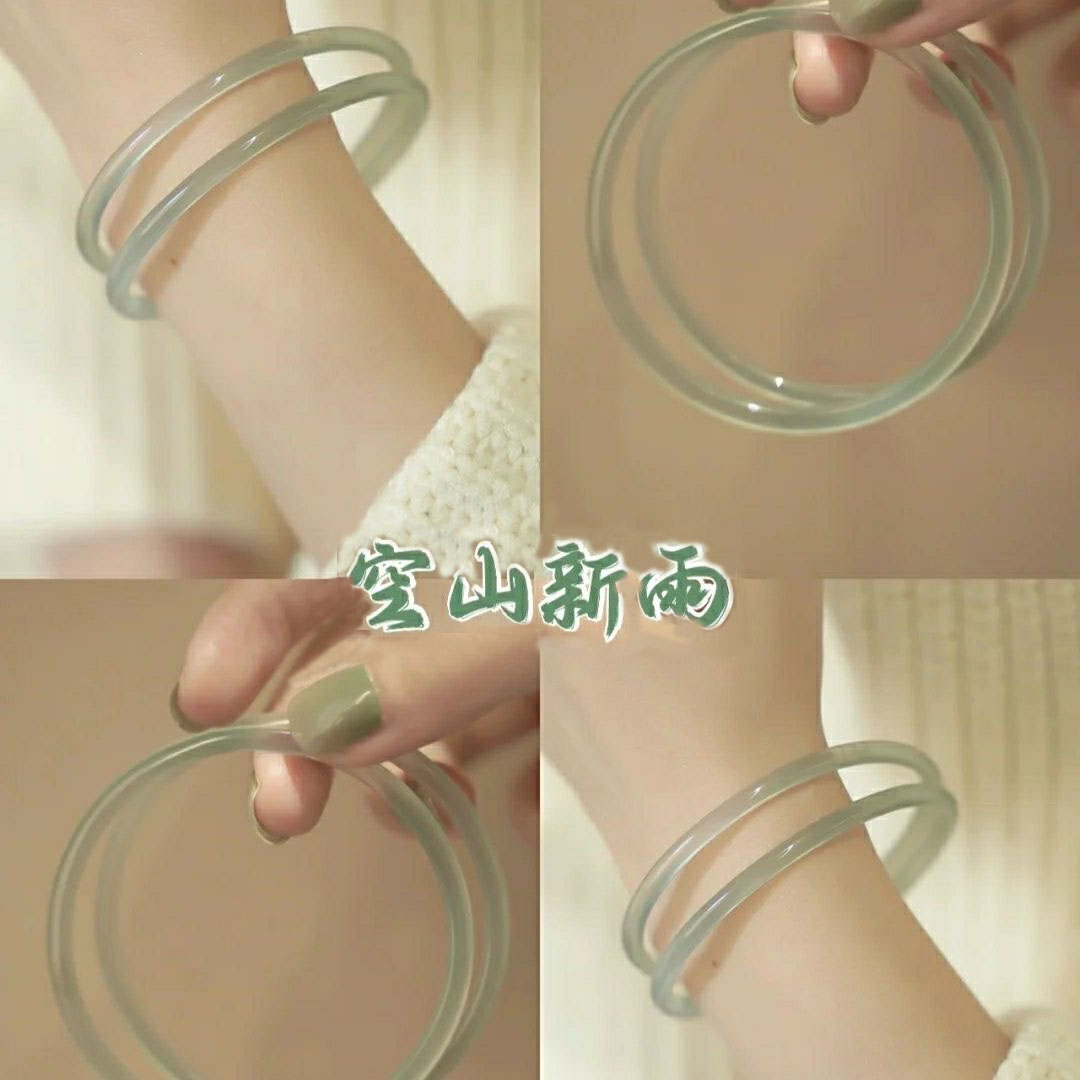 一步一响玻璃仿玉叮当镯空山新雨后清凉复古邻家少女细圆条手镯子