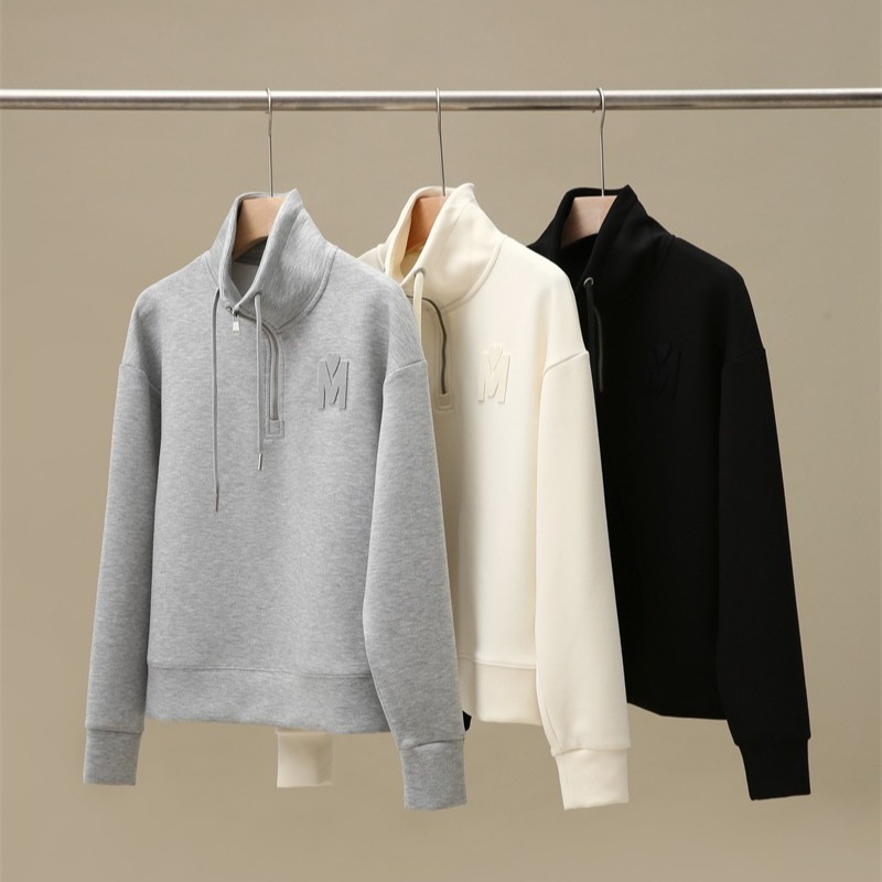 门店299！天鹅绒牙刷绣半拉链卫衣立领设计男女情侣款SS23052