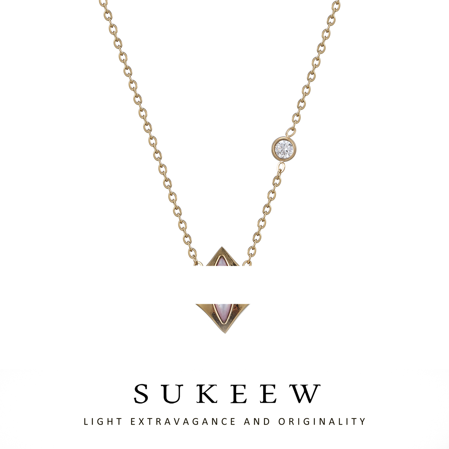 SUKEEW/酥可 不锈钢合成锆石项链 秘密花园菱形单花项链-123103