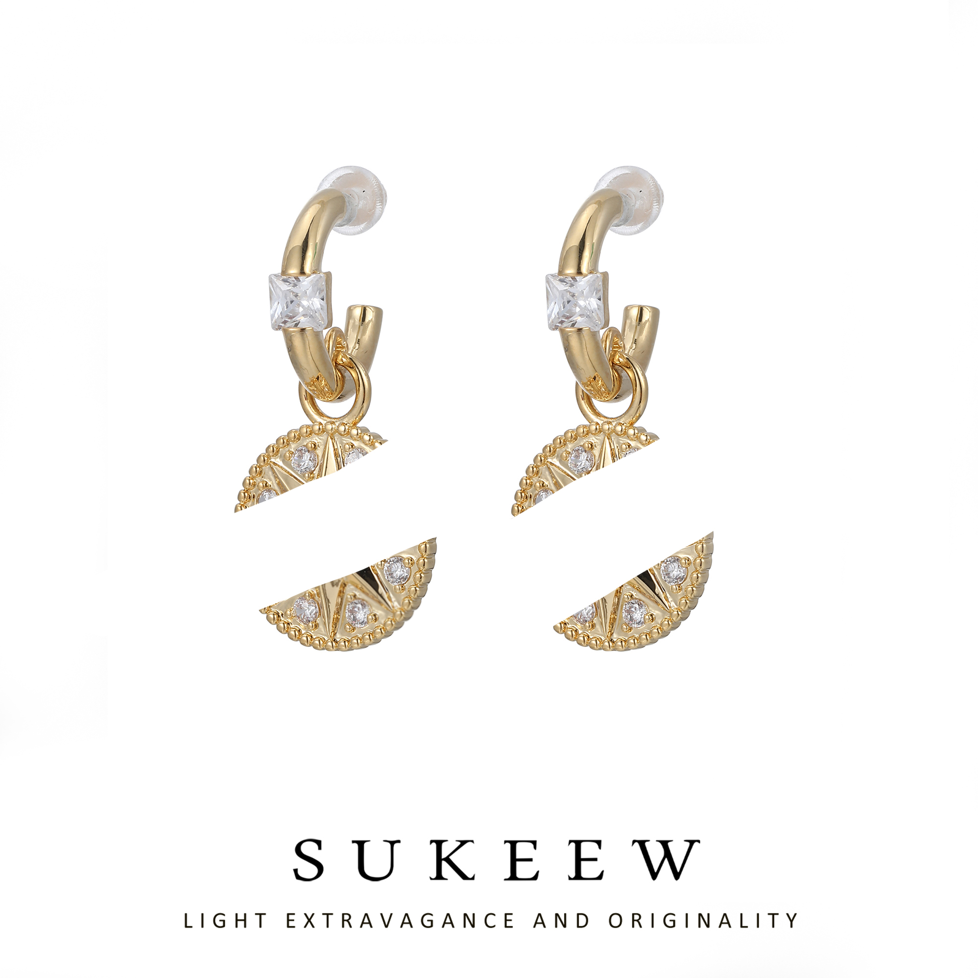 SUKEEW/酥可 铜合金合成锆石耳饰 轻奢闪耀罗盘八芒星耳钉123113