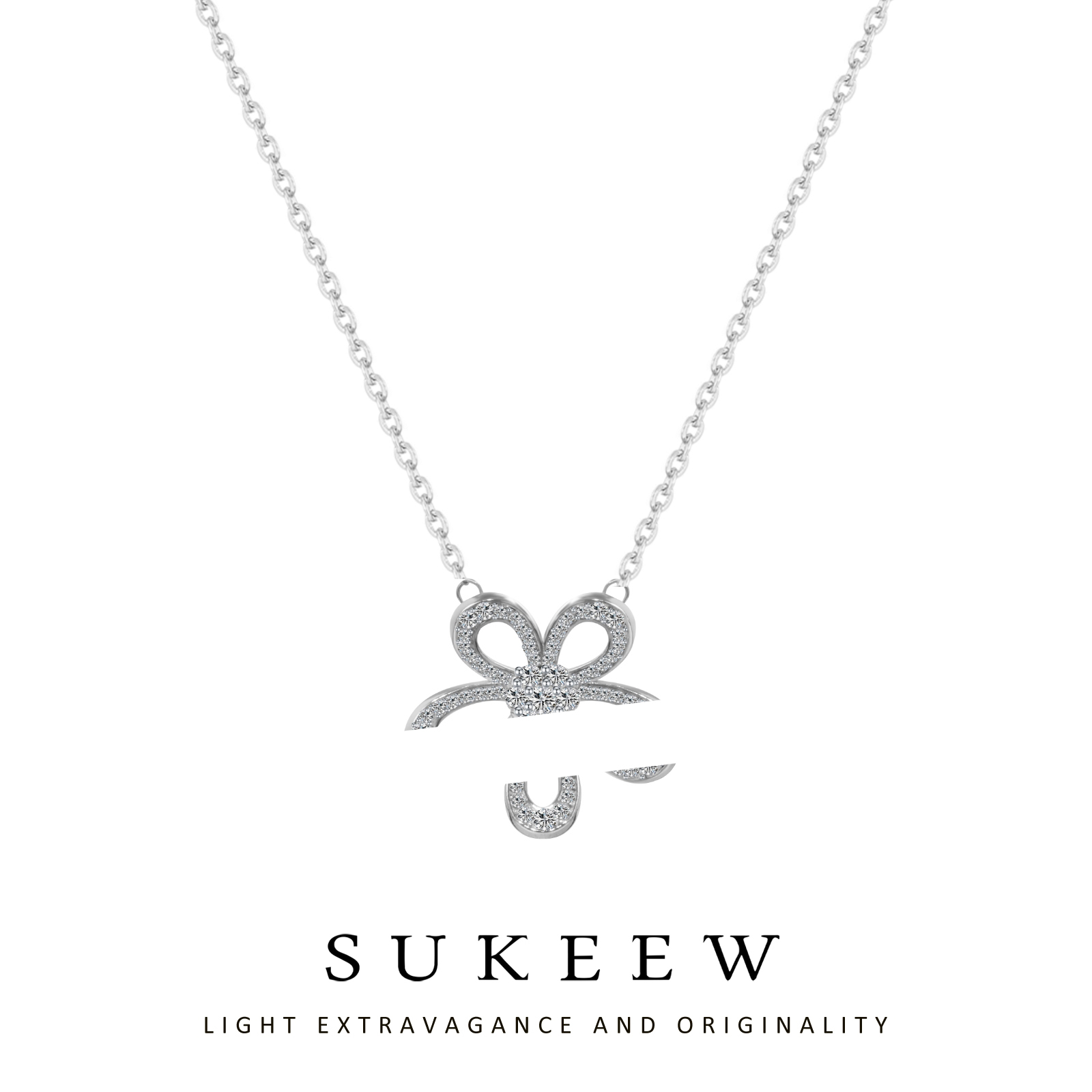 SUKEEW/酥可 坠链均925银合成锆石 满镶花朵镂空气质项链081309