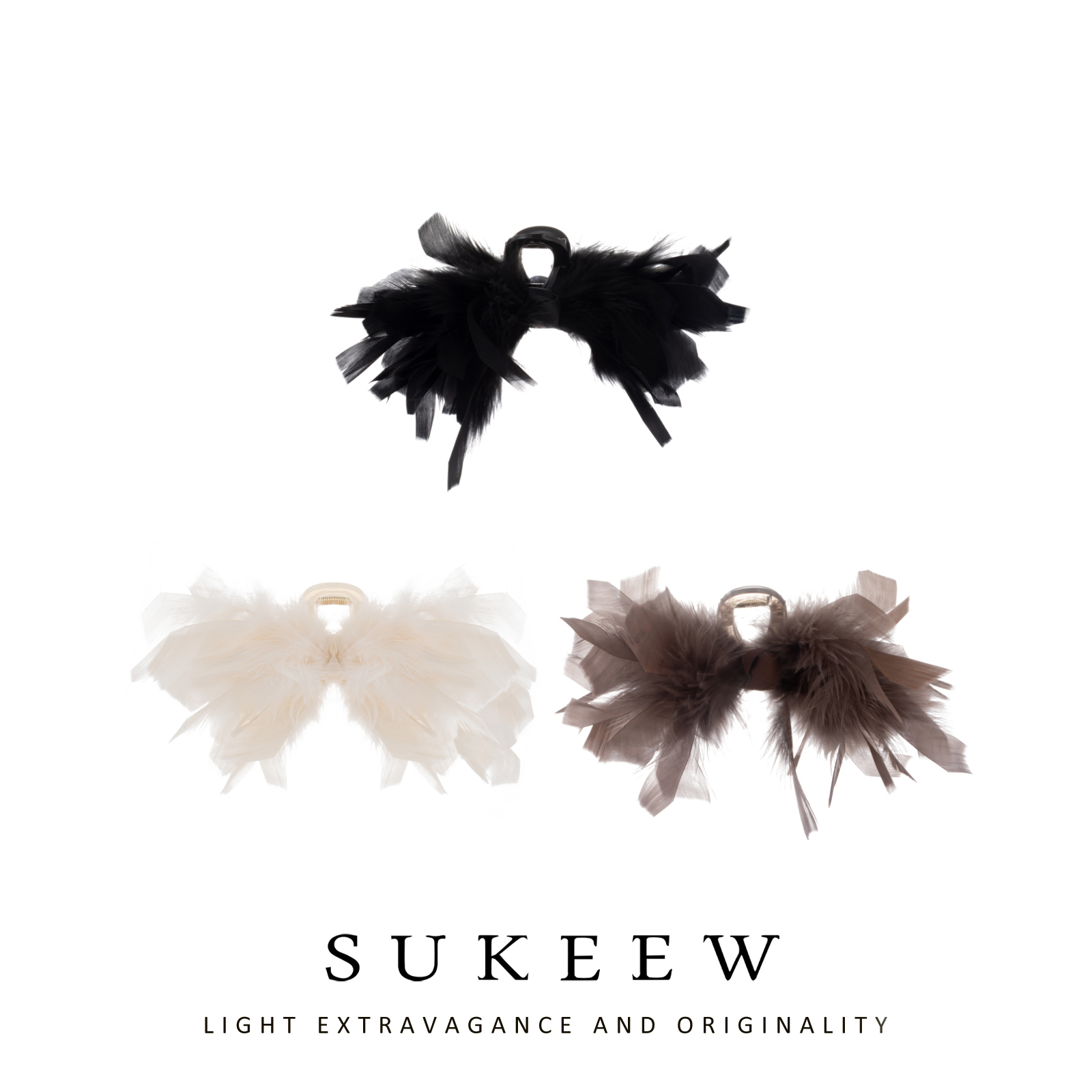 SUKEEW/酥可多色羽毛优雅百搭气质鲨鱼抓夹100906