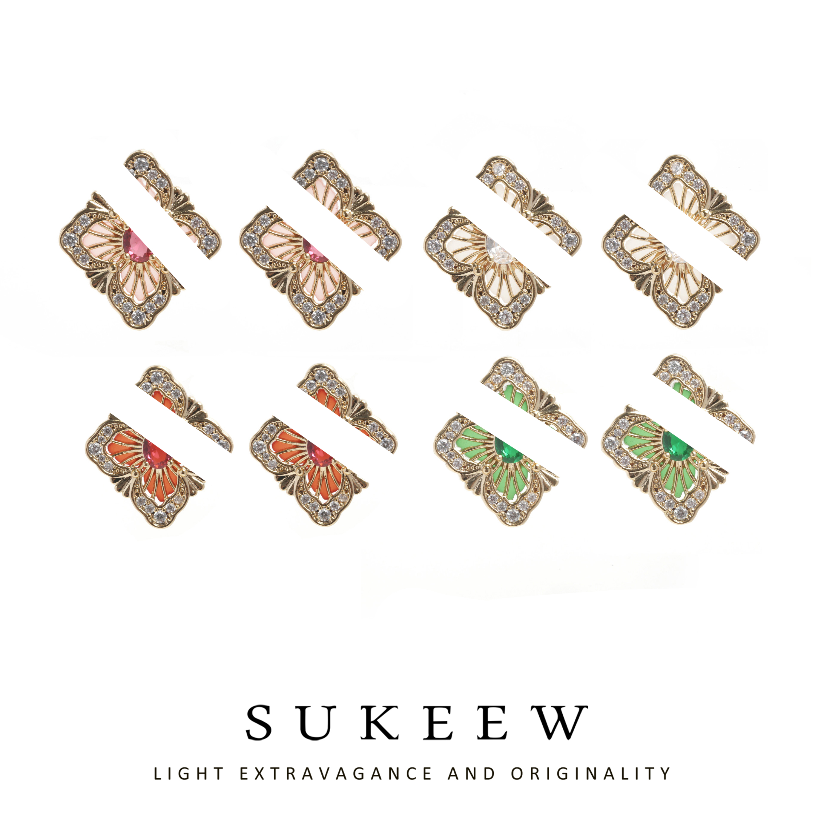 SUKEEW/酥可 铜合金合成锆石耳饰 气质优雅拉丝花朵耳环073030