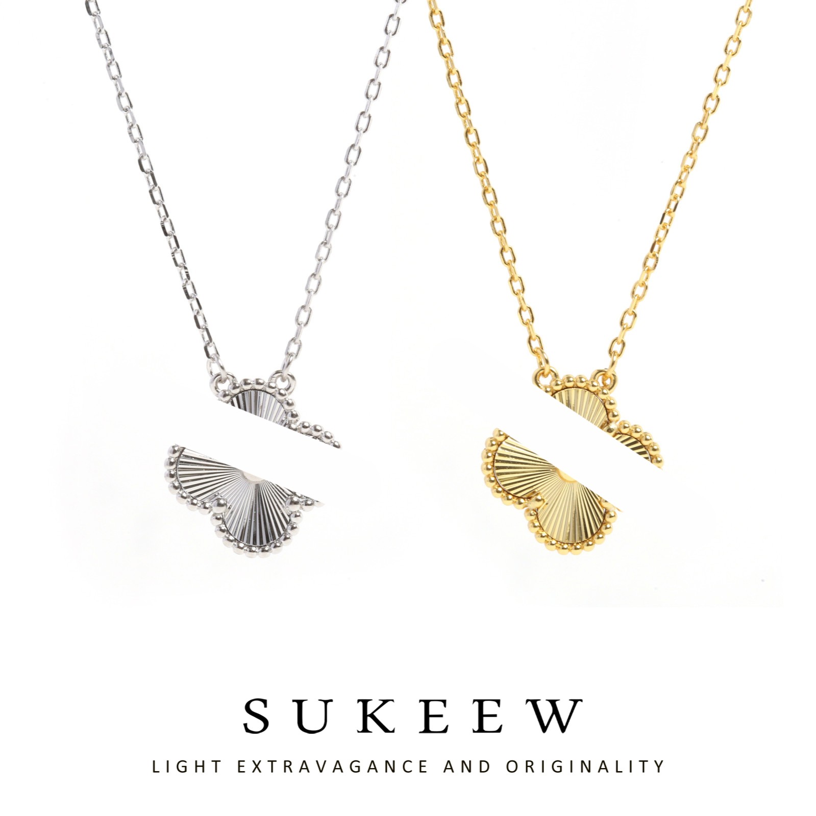SUKEEW/酥可 坠链均925银 双色金属拉丝纹理花朵项链080413