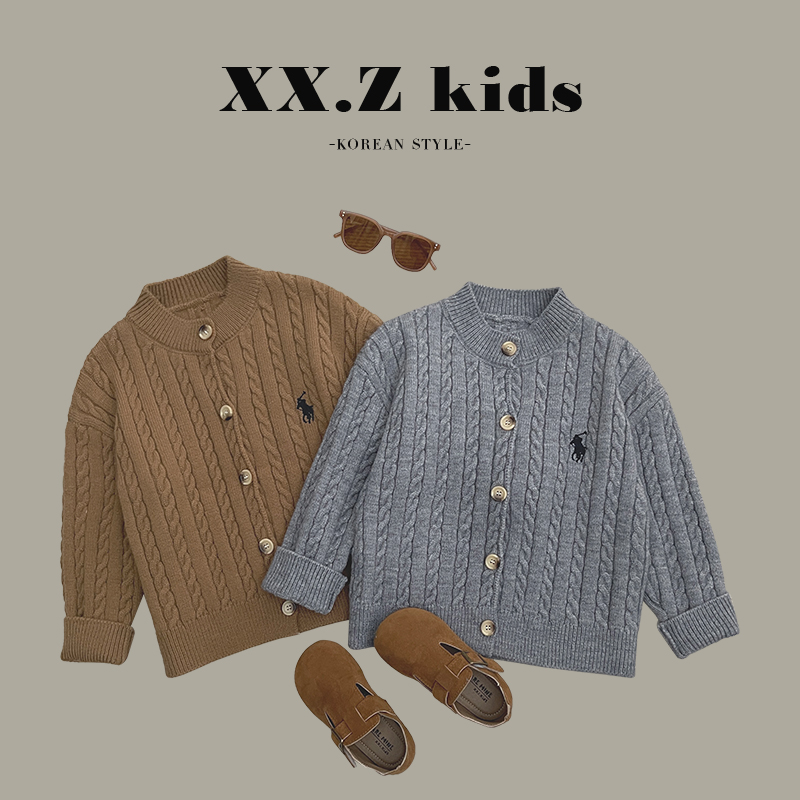 冬装儿童韩版时尚复古风两色毛衣开衫HCXZ3130