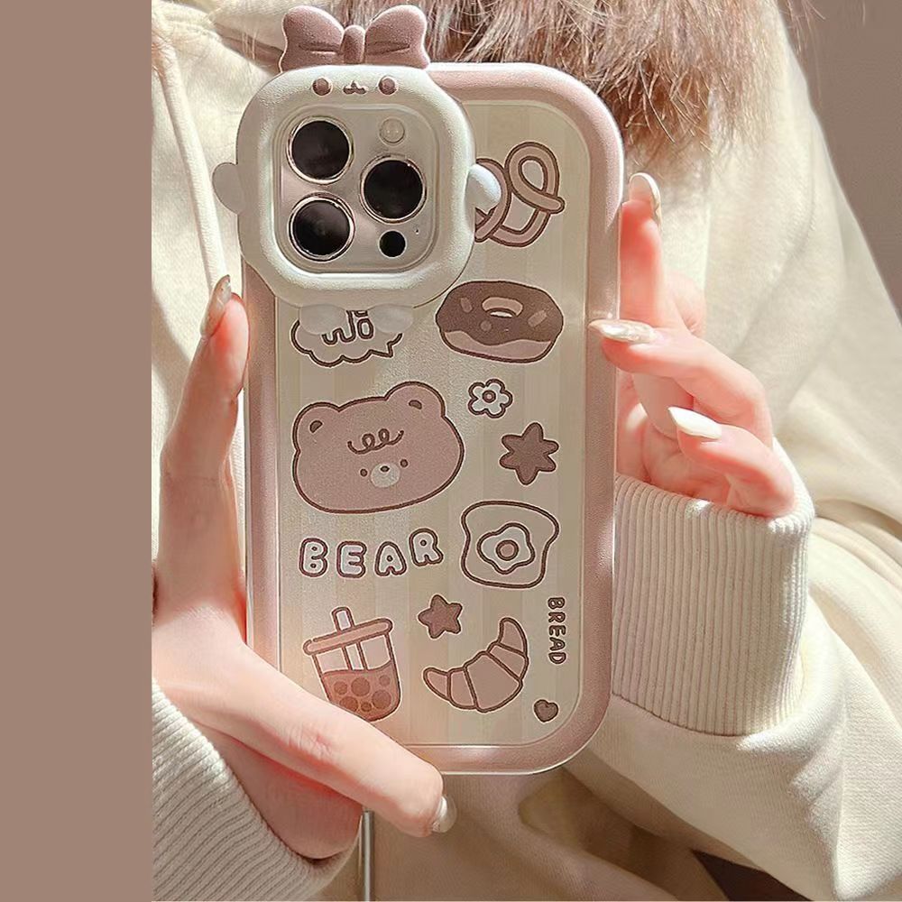小熊奶茶适用苹果13/14promax手机壳12全包11华为/oppo/vivo/小米