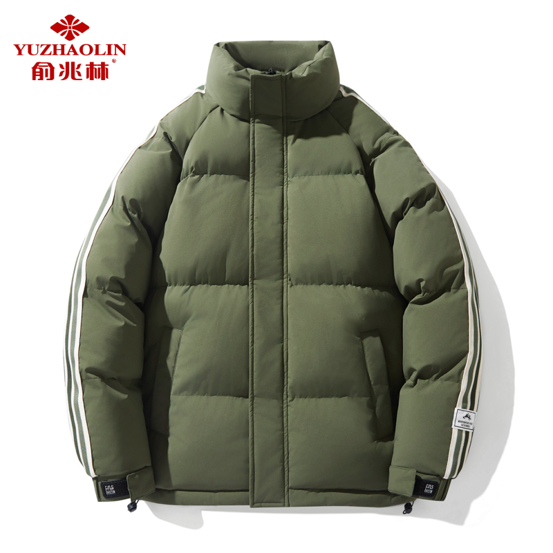 条纹冬季棉服男士新款秋冬加绒加厚保暖棉衣晋江面包棉袄子运动