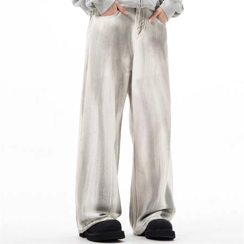 美式复古水洗做旧垂感牛仔裤男国潮宽松直筒休闲裤子