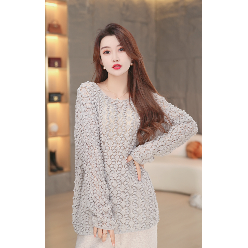 （豆蔻年华）设计感镂空时尚羊绒衫上衣百搭女士宽松QHMD-J63806