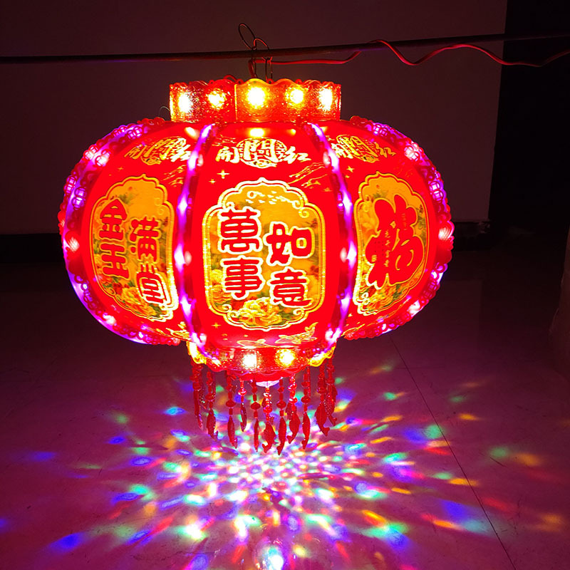 新款春节婚庆乔迁 七彩旋转走马灯 LED灯笼开门红鎏金流水款灯笼