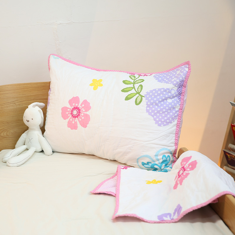 卡通手工绗缝40支全棉水洗棉可爱印花枕套双面舒适纯棉粉色