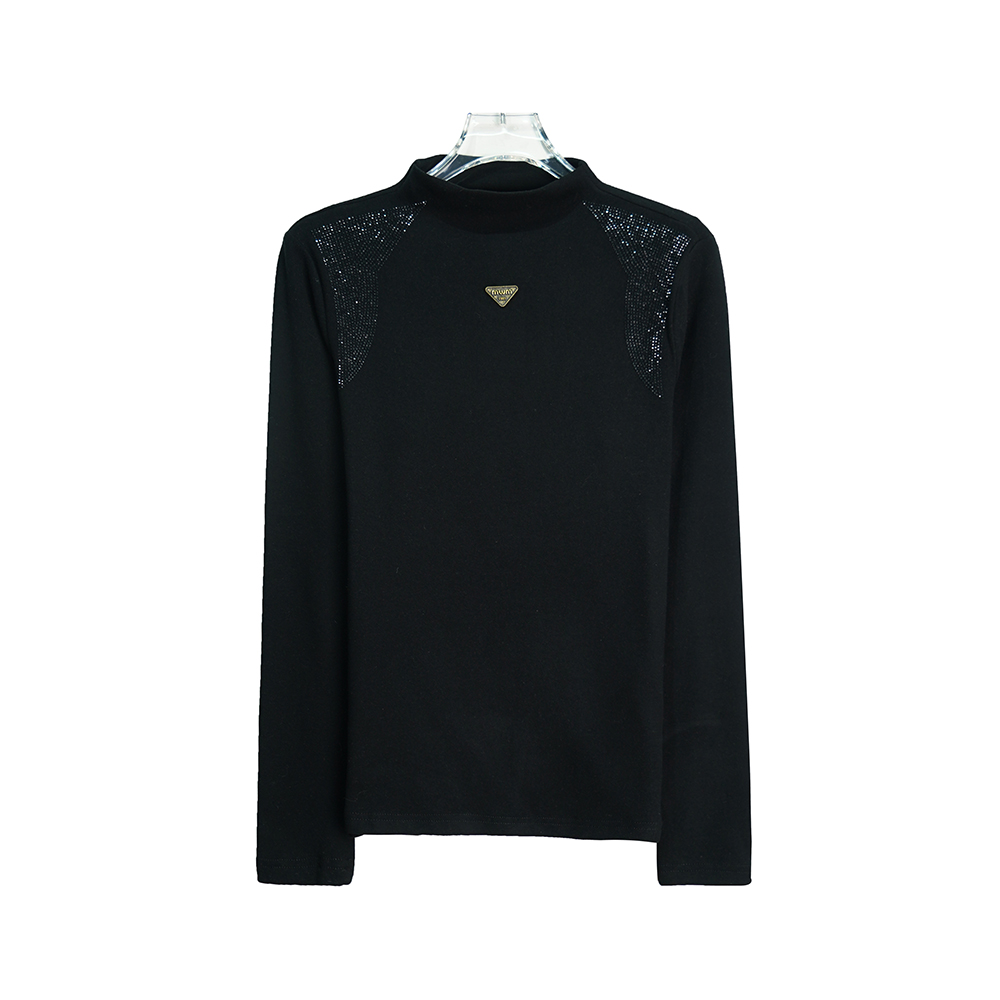X9949【上新】烫钻打底T恤圆领黑色简约软糯加厚显瘦气质内搭上衣3D