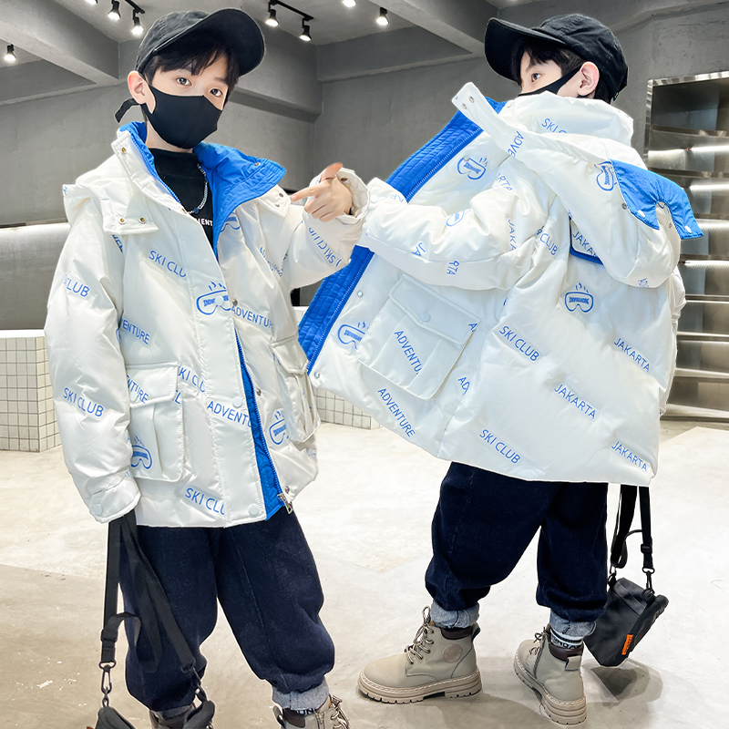 中大儿童2023秋冬季新款韩版洋气连帽棉衣男童冬款休闲时髦棉袄潮