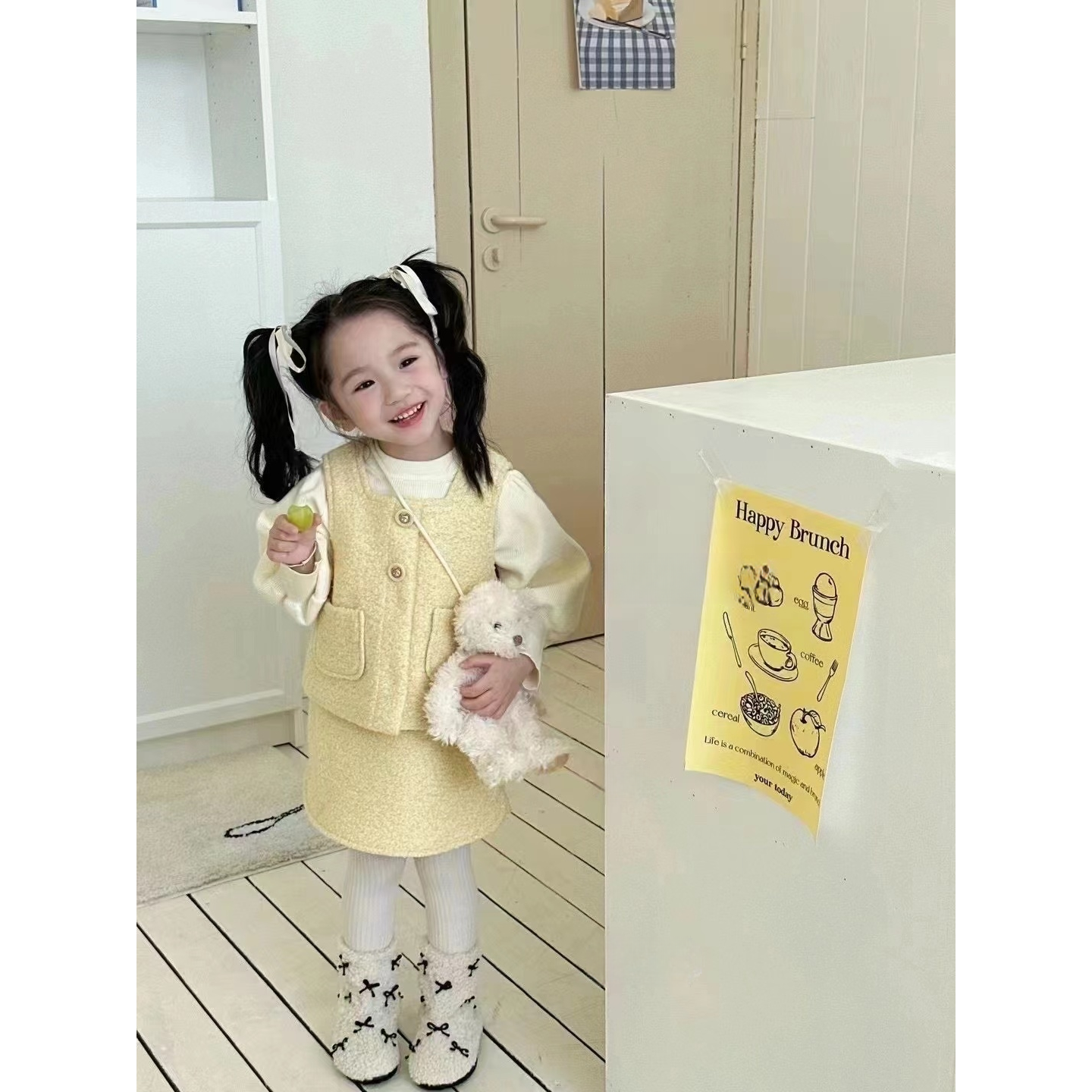 巴拉玖玖女童秋冬套装洋气小香风韩版新款女宝宝甜美毛衣加绒马甲