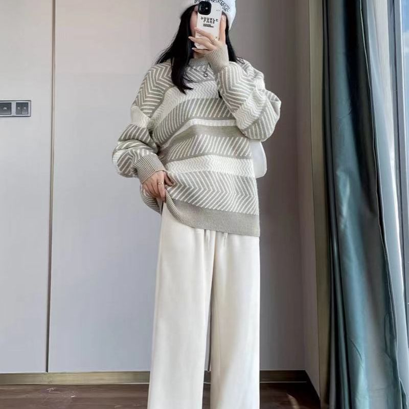 小屿家【摇绒暖暖裤】垂坠感束腿女2023年秋冬新款高腰直筒休闲百