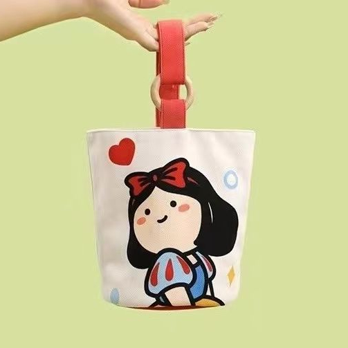 雪公主可爱元气原创休闲手拎水桶包女学生便当带饭餐盒卡通百搭款