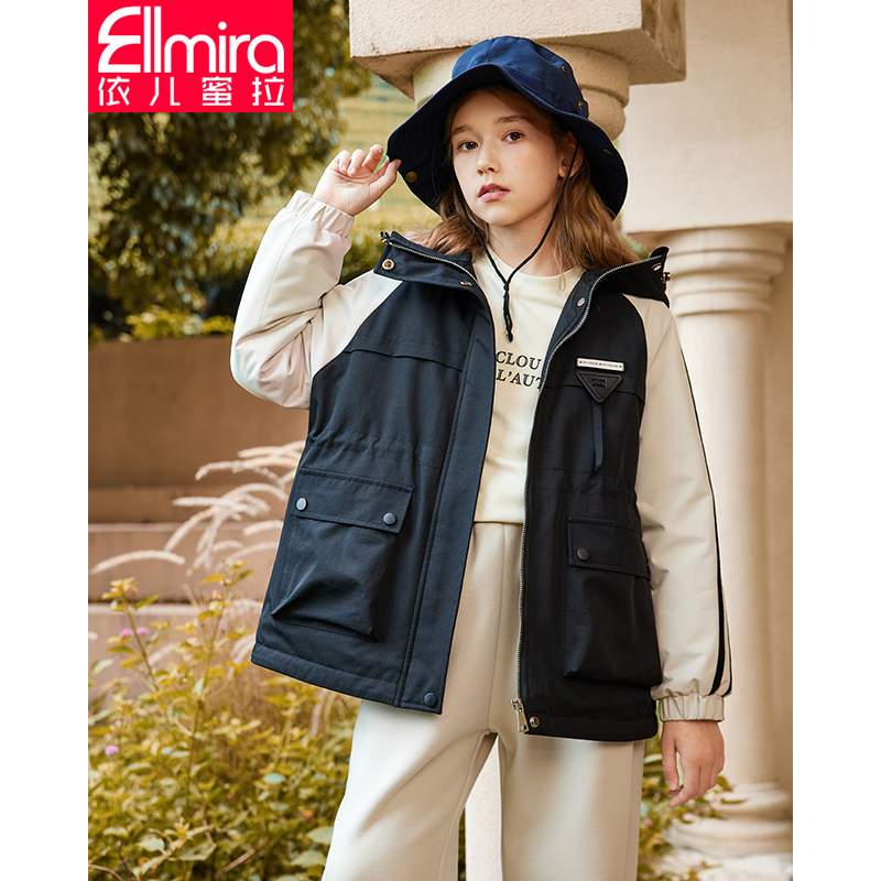 7891女童棉服冬装短款潮黑色冲锋衣外套2023新款洋气大童女孩棉袄