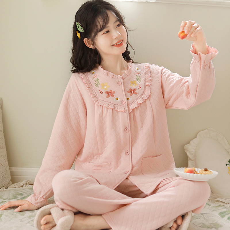 富朵『兰庭』春秋空气棉月子服孕妇甜美哺乳睡衣喂奶待产包冬季长袖